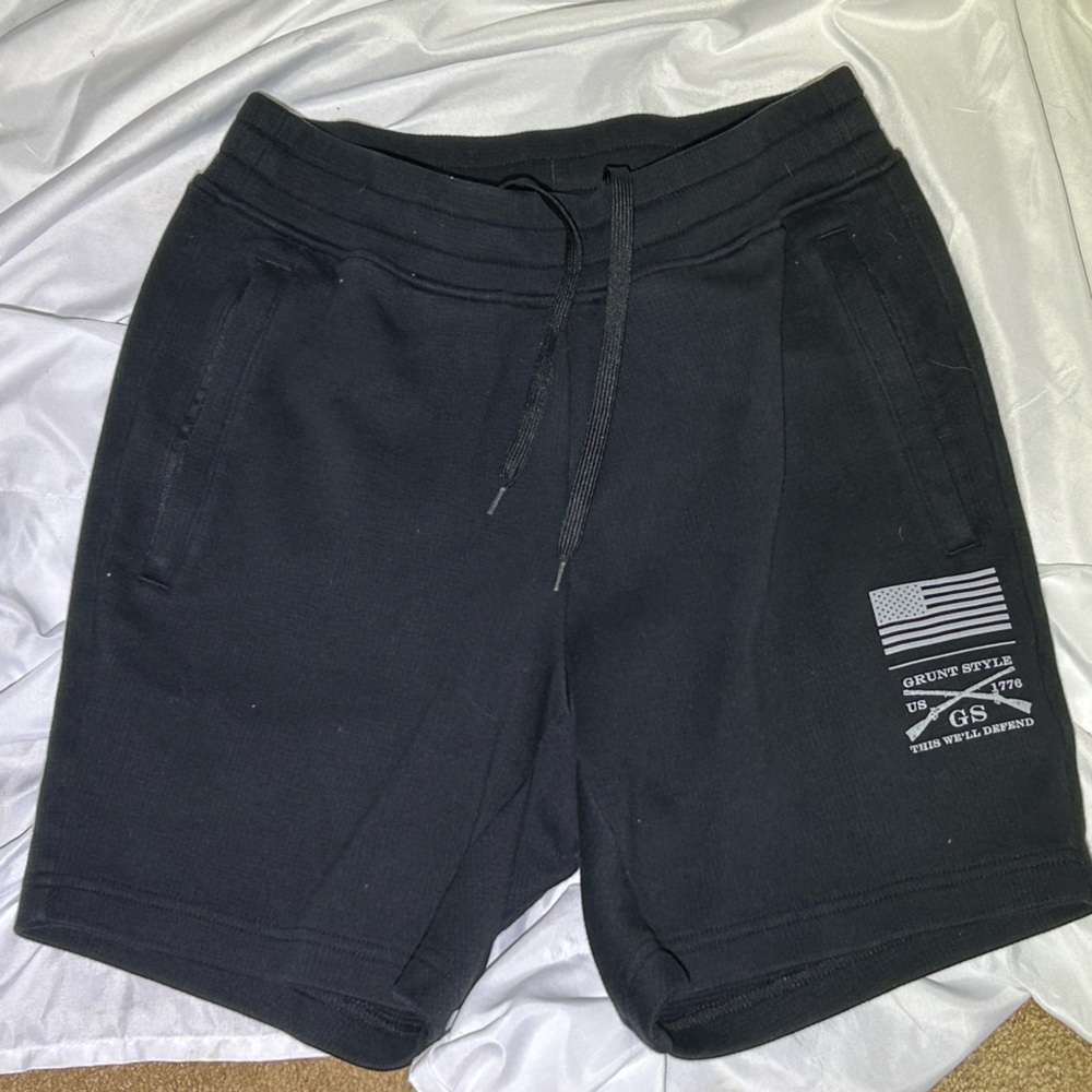 Grunt Style Dark Shorts with Patriotic Emblem